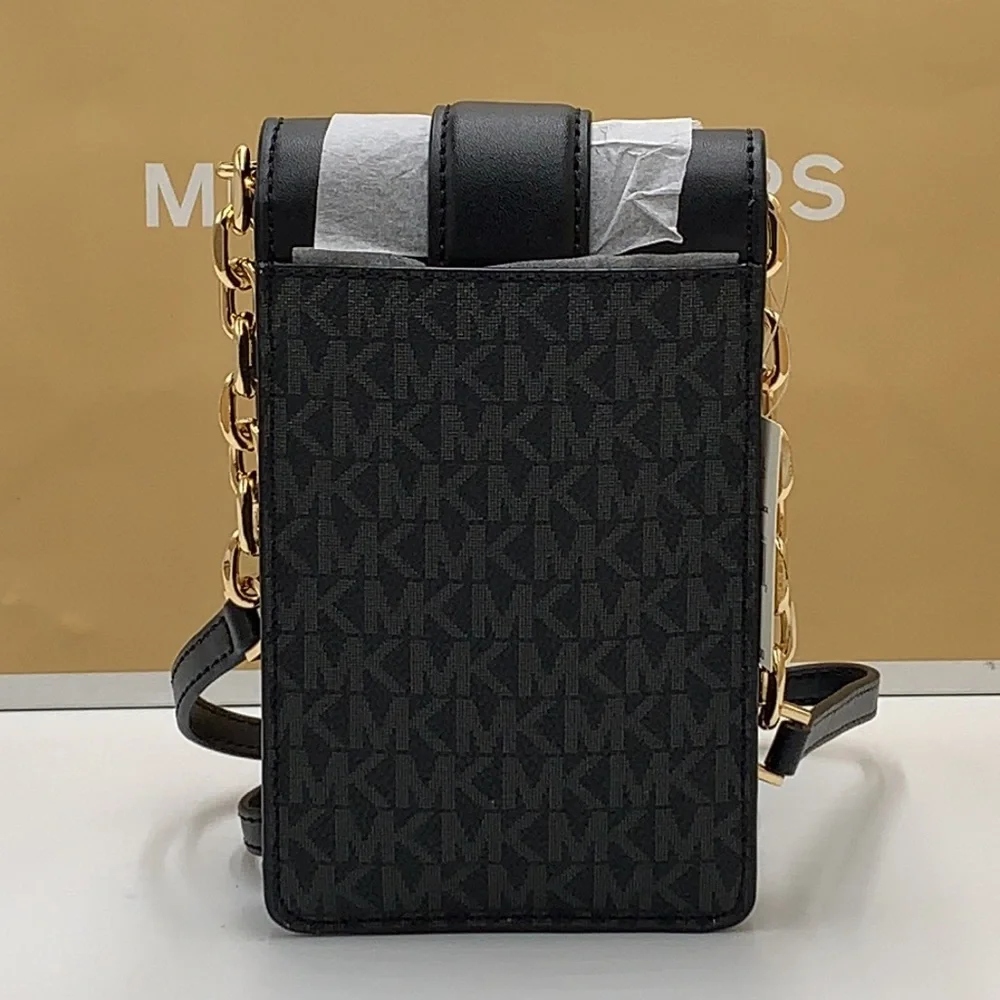 NWT MICHAEL KORS CARMEN SMALL NORTH SOUTH PHONE XBODY BLACK SIGNATURE MULTI COLO